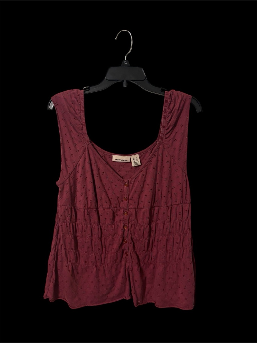 Dkny Maroon Eyelet Button-Front Tank